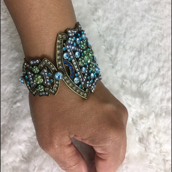 LaVintage Antique Brass Swarovski Cuff Bangle - Picture 6 of 9